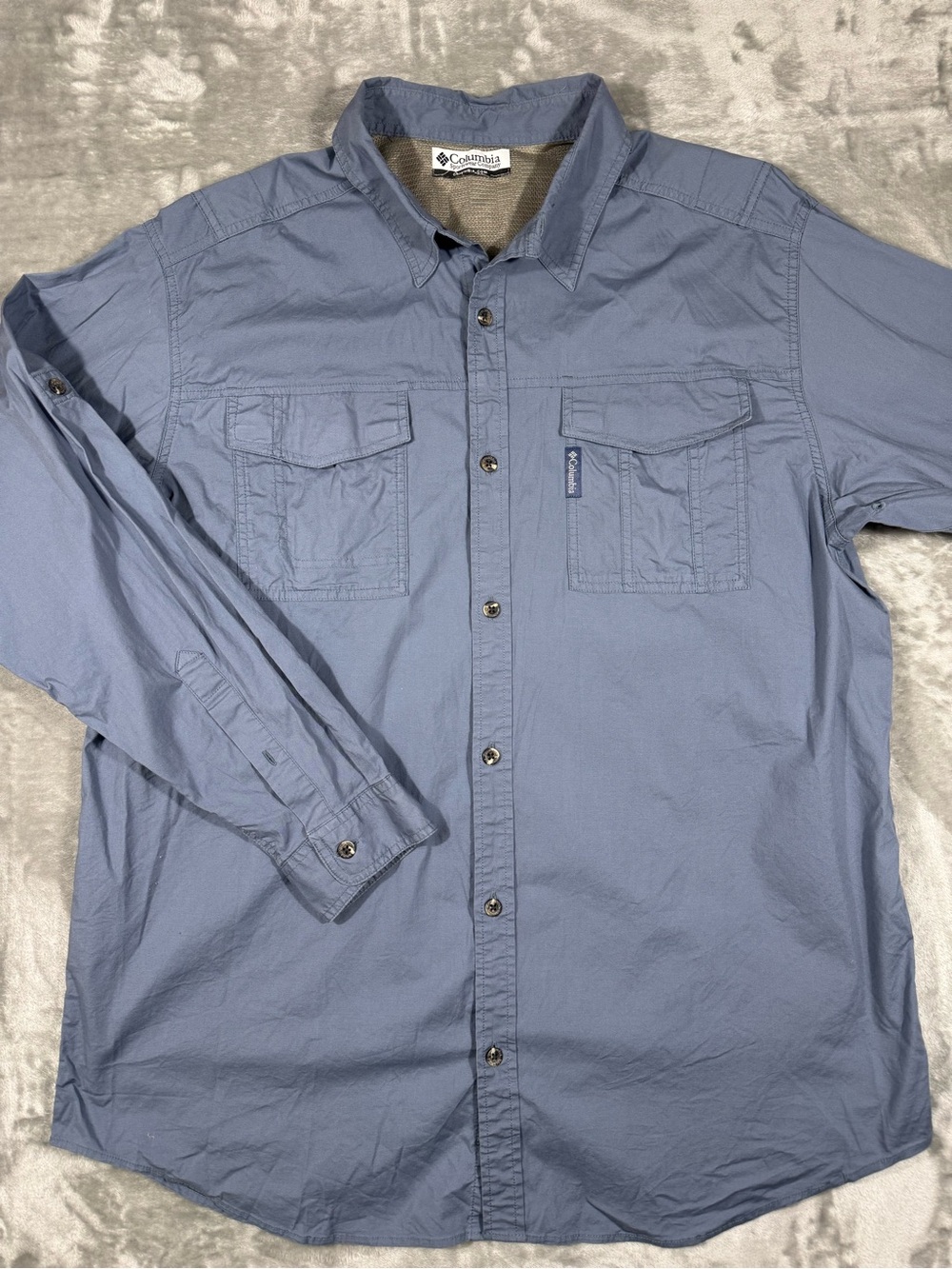 Columbia Shirt Mens L Blue Long Sleeve Button Up Omni-Shade Fishing